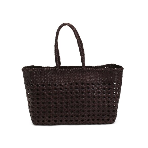 LA VIA  Italy Leather Woven Tulip Tote With Dual Carry Handles - Picture 1 of 2